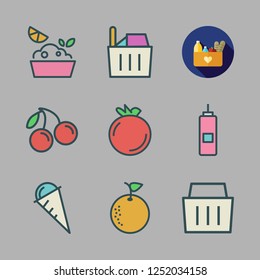 fruit icon set. vector set about lemon, groceries, orange and vinegar icons set.