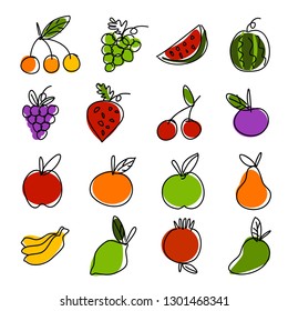 fruit icon set vector illustration. Hand Draw.