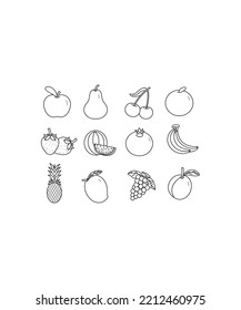 conjunto de iconos de la fruta. ilustración vectorial. icono de fruta aislado en fondo blanco. Perfecto para colorear libros, textiles, ícono, web, pintura, libros, estampado de camisetas. 