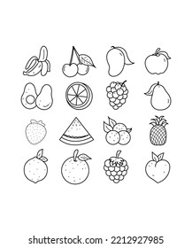 conjunto de iconos de la fruta. ilustración vectorial. icono de fruta aislado en fondo blanco. Perfecto para colorear libros, textiles, ícono, web, pintura, libros, estampado de camisetas.