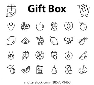 Fruit Icon Set, Vector lines, Contains icons such as apple, banana, cherry, lemon, watermelon, Avocado Editable stroke, 48x48 pixels, White background, eps 10.