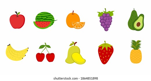 Fruit icon set. Vitamin food collection. Colorful flat design graphic elements, illustrations collection for web sites, mobile apps, web banners, info graphics, printed materials. Vector illustration