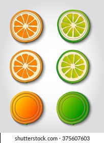 fruit icon set.Vector fruits collection. Orange, lime flat icon