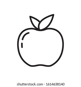 Fruit icon. Thin line art template for apple or peach logo. Black and white simple illustration. Contour hand drawn isolated vector image on white background. Organic vitamin food