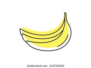 Fruit icon, vector flat style bananas, 2d line style banana puree, yellow natural fruits, vegan nutrition, organic product, natural food sticker,