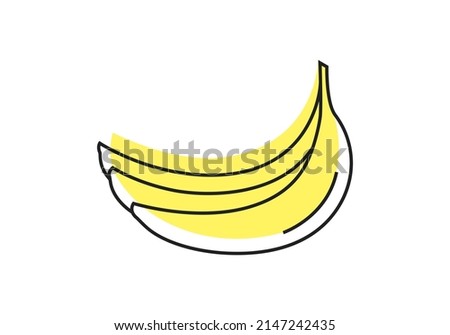 Fruit icon, vector flat style bananas, 2d line style banana puree, yellow natural fruits, vegan nutrition, organic product, natural food sticker,