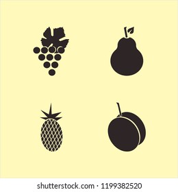 fruit icon. fruit vector icons set apricot, grape, fresh pineapple and pear