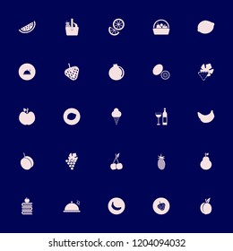 fruit icon. fruit vector icons set bottle glass, apricot, peach and books and apple