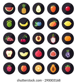 Fruit icons big vector set. Modern flat design. Multicolored.