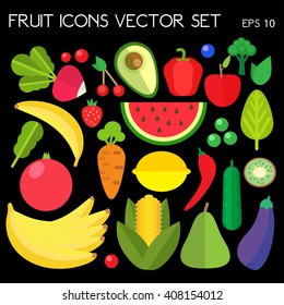 Fruit icons big vector set. Modern flat design. Organic food icons illustration.