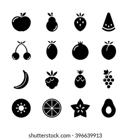 Fruit icons. Black silhouettes on white background. Vector set of simple icons. EPS 8.