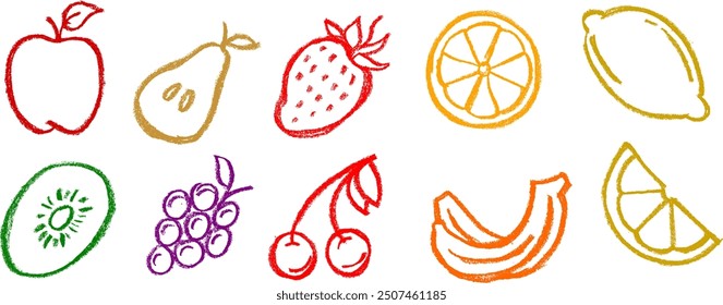 Fruit Icons Chalk Crayon Drawing