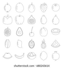 Fruit icons collection black thin line set. Elements of fruit eco bio food design