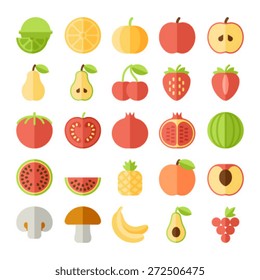 fruit icons in colorful flat design style