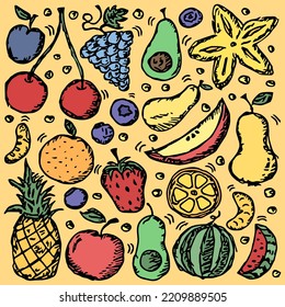 Fruit icons. doodle vector illustration with fruit icons. Fruit background