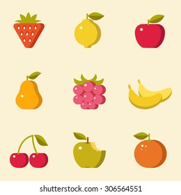 Fruit icons, flat design, geometric style