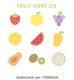 Fruit icons in flat style for your food projects or fruit publications.