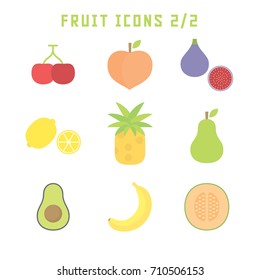 Fruit icons in flat style for your food projects or fruit publications.