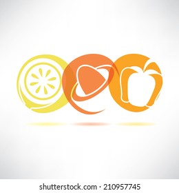 fruit icons, fresh summer fruit in round buttons