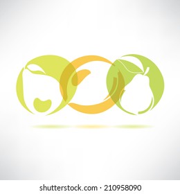 fruit icons, fresh summer fruit in round buttons
