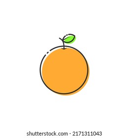 fruit icons on a white background. Orange icon. Fruit doodles are black with abstract colored shapes. Line drawing style.