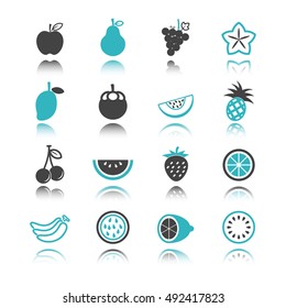 fruit icons with reflection isolated on white background