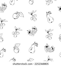 Fruit icons seamless background Hand drawn berries and fruits. Vector illustration.