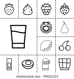 Fruit icons. set of 13 editable outline fruit icons such as berry, mulberry, cherry, strawberry, tomato, drink, avocado, pear, lemon
