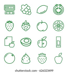 Fruit icons set. set of 16 fruit outline icons such as berry, orange, apple, lemon, Grape, Slot machine, strawberry, paper and apple, tomato, drink