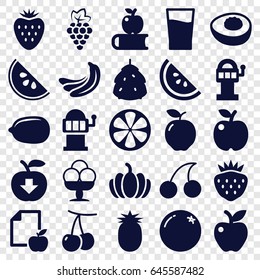 Fruit icons set. set of 25 fruit filled icons such as berry, orange, apple, cherry, grape, banana, cherry, lemon, slot machine, strawberry, pumpkin, paper and apple, lemon