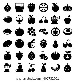 Fruit icons set. set of 36 fruit filled icons such as berry, strawberry, orange, apple, pear, cherry, mulberry, banana, bean, lemon, Slot machine, Cherry, Lemon, Grape