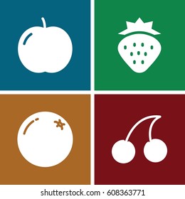 Fruit icons set. set of 4 fruit filled icons such as strawberry, orange, apple