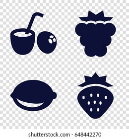 Fruit icons set. set of 4 fruit filled icons such as strawberry, mulberry, lemon