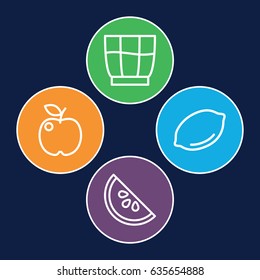 Fruit icons set. set of 4 fruit outline icons such as lemon, drink, watermelon