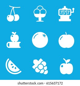 Fruit icons set. set of 9 fruit filled icons such as orange, apple, cherry, Slot machine, Grape, ice cream, watermelon