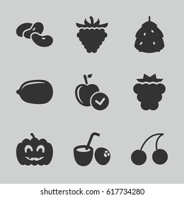 Fruit icons set. set of 9 fruit filled icons such as berry, mulberry, bean, apple, Cherry, Lemon, raspberry, pumpkin haloween