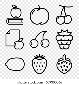 Fruit icons set. set of 9 fruit outline icons such as apple, cherry, mulberry, Cherry, Lemon, paper and apple, strawberry
