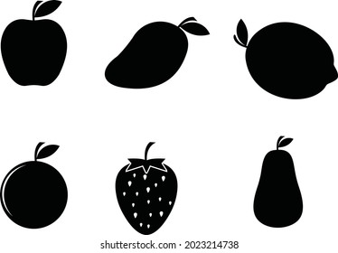 Fruit Icons Set Black On A White Background Vector Illustration