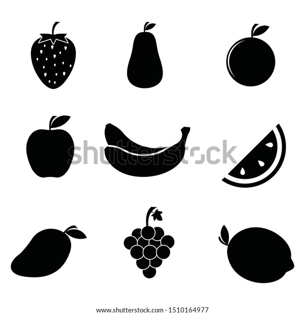 Fruit icons set. Black on a white background. Vector illustration