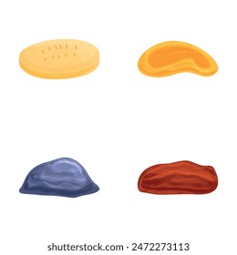 Fruit icons set cartoon vector. Various delicious healthy dried fruit and nut. Natural organic food