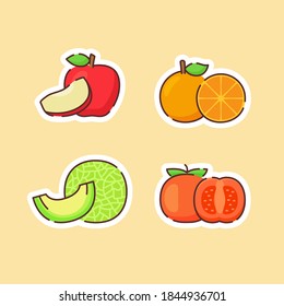 Fruit icons set collection apple orange melon tomato natural healthy fresh food with color flat cartoon outline style