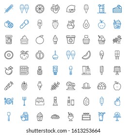 fruit icons set. Collection of fruit with cake, ice cream, breakfast, scoop, smoothie, popsicle, berry, beverage, milkshake, caramel, garden. Editable and scalable fruit icons.