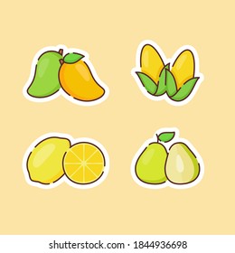 Fruit icons set collection mango lemon corn pear natural healthy fresh food with color flat cartoon outline style