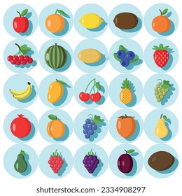 Fruit icons set. Colored vector illustration.