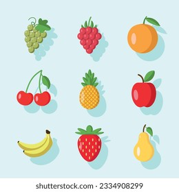 Fruit icons set. Colored vector illustration.