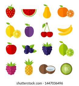 Fruit icons set, flat design style, can be used to illustrate summer topics or healthy lifestyle topics, diet, healthy eating