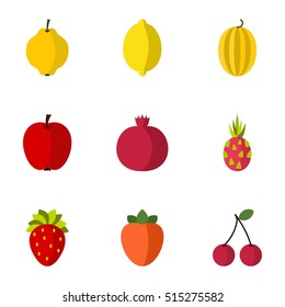 Fruit icons set. Flat illustration of 9 fruit vector icons for web