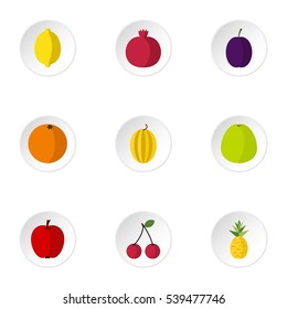 Fruit icons set. Flat illustration of 9 fruit vector icons for web