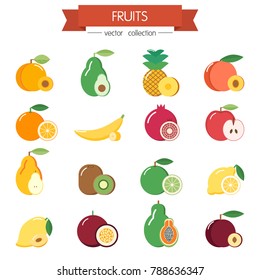 Fruit icons set flat line art, vector colorful illustration isolated on white