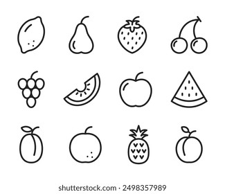 Fruit icons set.  Fresh fruit in line style. Vector illustration.